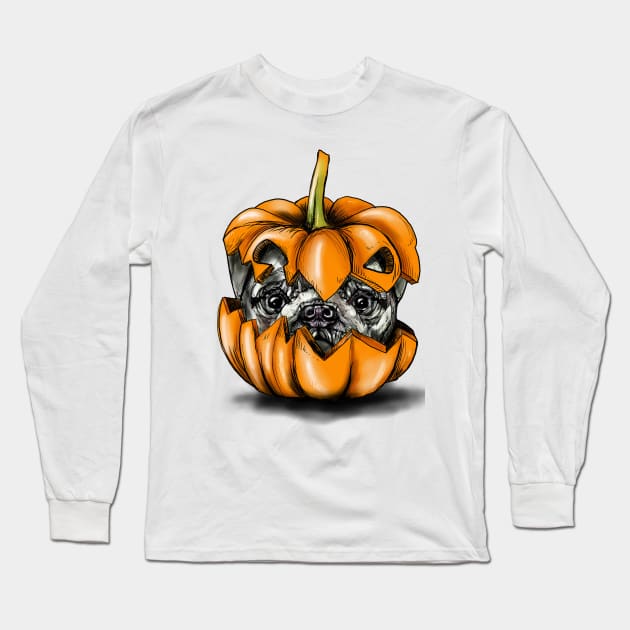 Halloween Pumpkin Pug Long Sleeve T-Shirt by fakeface